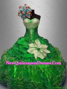 Custom Made Green Quinceanera Dresses with Sequins and Ruffles