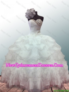 Custom Made Sweetheart Ball Gown White Quinceanera Dresses with Beading and Ruffles