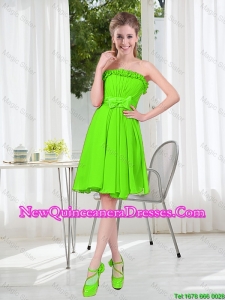 A Line Strapless Bowknot Custom Made Damas Dresses in Spring Green