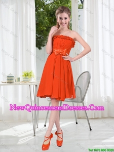 Summer A Line Strapless Bowknot Damas Dress in Rust Red