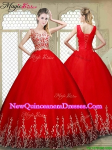 New Style Scoop Lace Up Quinceanera Gowns with Appliques