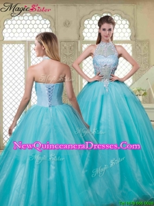 Popular Halter Top Quinceanera Dresses with Brush Train