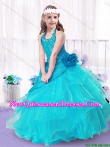 Modest Halter Top Little Girl Pageant Dresses with Ball Gown