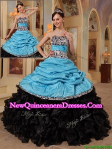 2016 New Style Blue and Black Ball Gown Strapless Quinceanera Dresses