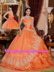 Beautiful Gorgeous Orange Red Ball Gown Floor Length Quinceanera Dresses