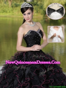 Beautiful Modest Ruffles Layered and Beading Sweet 16 Dresses in Black