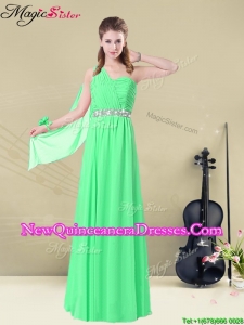 The Most Popular One Shoulder Floor Length Dama Dresses with Ruching and Belt