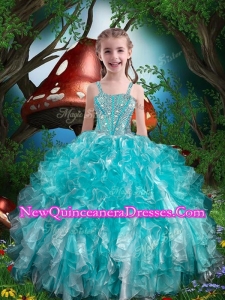 Hot Sale Straps Little Girl Pageant Dresses with Beading and Ruffles for Summer