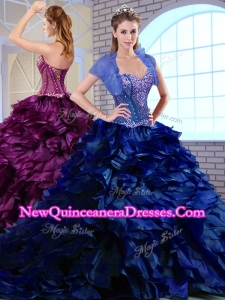 2016 Brush Train Ruffles and Appliques Quinceanera Dresses in Royal Blue