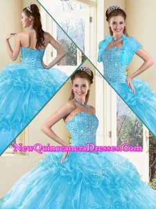 2016 Quinceanera Dresses with Beading and Ruffled Layers in Aqua Blue