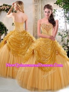 2016 Quinceanera Floor Length Quinceanera Dresses with Beading and Paillette for Fall