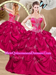 2016 Hot Pink Quinceanera Dresses with Appliques and Pick Ups