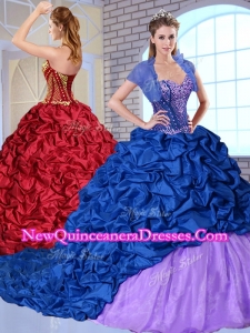 Discount Sweetheart Brush Train Pick Ups and Appliques Quinceanera Dresses