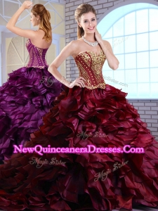 Perfect Brush Train Ruffles and Appliques Quinceanera Dresses in Wine Red