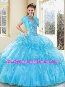 Unique Ball Gown Aqua Blue Sweet 16 Gowns with Beading and Ruffled Layers