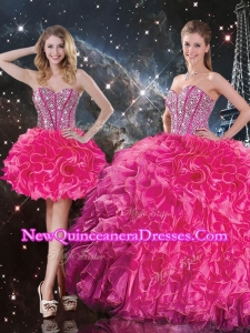 Fashionable Sweetheart Hot Pink Detachable Quinceanera Dresses with Beading