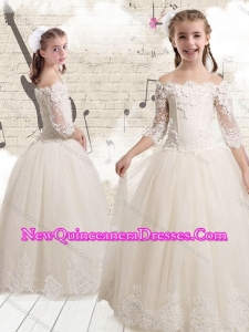 2016 Elegant Off the Shoulder White Little Girl Pageant Dresses with Appliques