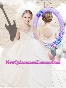 2016 Fashionable Scoop Ball Gown White Little Girl Pageant Dresses with Lace