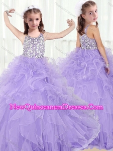 2016 Lovely Scoop Lavender Little Girl Pageant Dresses with Beading and Ruffles