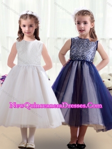 2016 Sweet Scoop Ruching Tea Length Little Girl Pageant Dresses