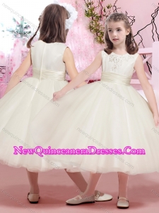 2016 Lovely Tulle Scoop Tea Length Little Girl Pageant Dresses with Appliques