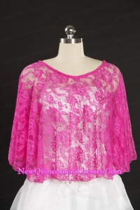 2015 Hot Pink Beading Lace Wraps for Wedding Party