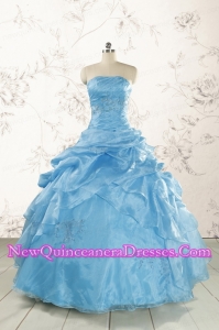 2015 Aqua Blue Hot Sale Appliques Quinceanera Dresses