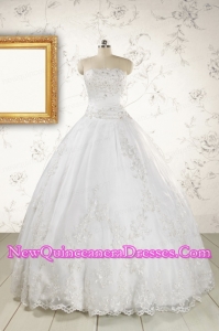 2015 Puffy Appliques Quinceanera Dress in White