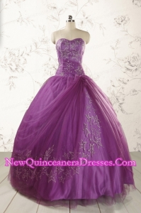 2015 Formal Sweetheart Purple Quinceanera Dresses with Appliques