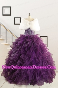 2015 Luxurious Beading and Ruffles Quinceanera Dresses in Purple