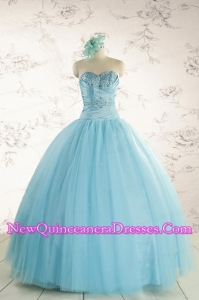 Elegant Beading 2015 Quinceanera Dress in Baby Blue