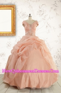 New Style Beading Quinceanera Dresses in Peach For 2015