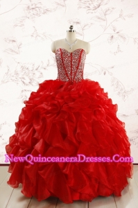 Red Beading and Ruffles Sweetheart Pretty Quinceanera Dresses for 2015