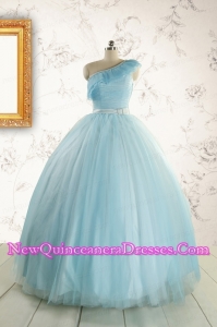 Romantic One Shoulder Light Blue Quinceanera Dress for 2015