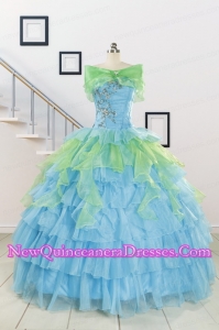 Wonderful Multi-color Strapless Beading Quinceanera Dress for 2015