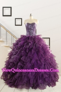 2015 New Style Purple Quinceanera Dresses with Beading and Ruffles