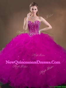 Custom Made Beaded and Ruffled Quinceanera Gowns in Hot Pink