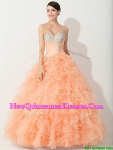 Princess Orange Quinceanera Gown with Beading and Ruffles