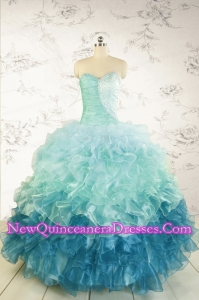 2015 Prefect Blue Quinceanera Dresses with Beading and Ruffles