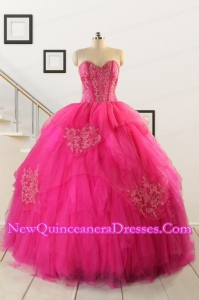 2015 Pretty Appliques Dresses For 15 in Hot Pink