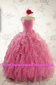 2015 Pretty Beading Quinceanera Dresses in Rose Pink