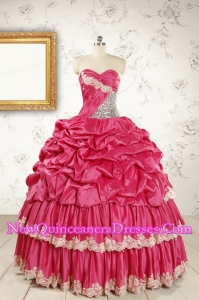 Cheap Appliques Sweet 15 Dresses in Coral Red