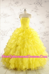 New Style Yellow Quinceanera Dresses with Beading and Ruffles