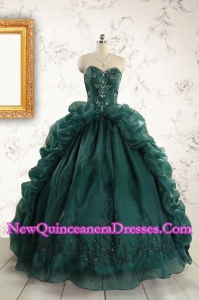 2015 Luxurious Dark Green Sweet 16 Dresses with Beading