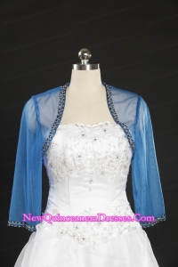 2015 Discount Baby Blue Long Sleeves Wraps with Beading