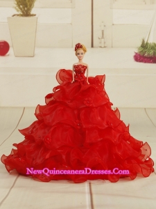 Pretty Bowknot Organza Barbie Doll Dress in Red