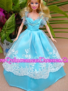 Baby Blue and Off The Shoulder Ball Gown for Barbie Doll