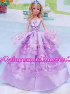 Taffeta and Embroidery For Lilac Barbie Doll Dress