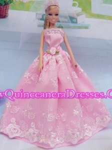 Elegant Pink Gown With Embroidery Made To Fit The Barbie Doll