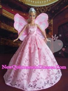 Lovely Princess Handmade Baby Pink Straps Party Clothes Fashion Dress for Noble Barbie